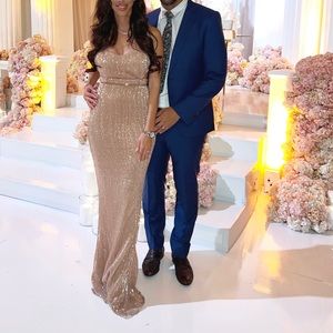 Gold sequin strapless mermaid gown for wedding / prom / homecoming